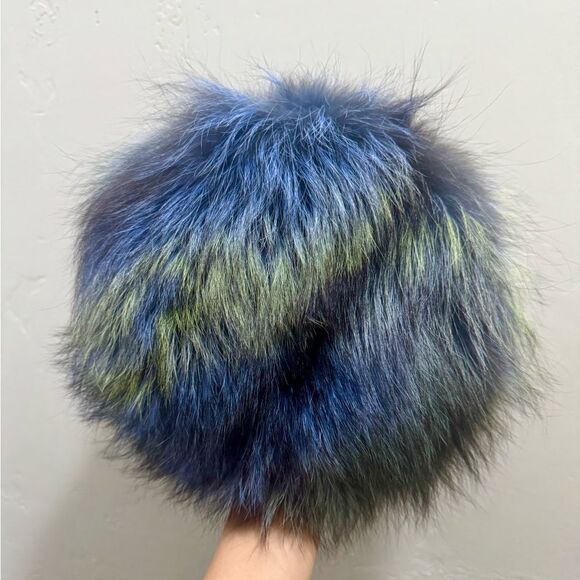 Colorful Real Fox Fur Handmade Round Bag, Includes 2 Strap and Fur Ball Chains - Picture 11 of 17